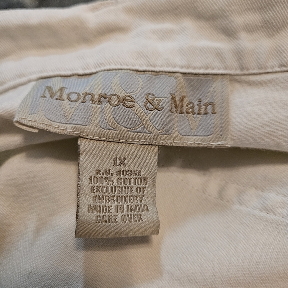 Monroe & Main Womens 1X White Cotton Embroidered‎ Capris Cuffed Cotton - Picture 7 of 8
